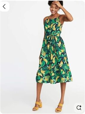 Old Navy Tropical Banana Midi Dress Medium